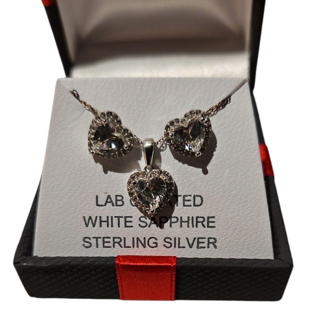 NWT Sterling Silver Heart Necklace and Earrings Set